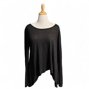 Lisa Bayne Women's Large Asymmetric Linen Blend Blouse Long Sleeve Black Basic